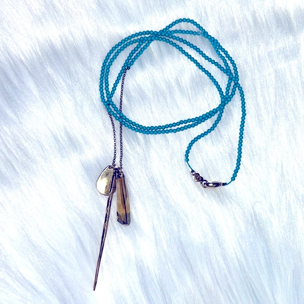 Chan Luu Turquoise Beaded Necklace with Gold Crystal Accents